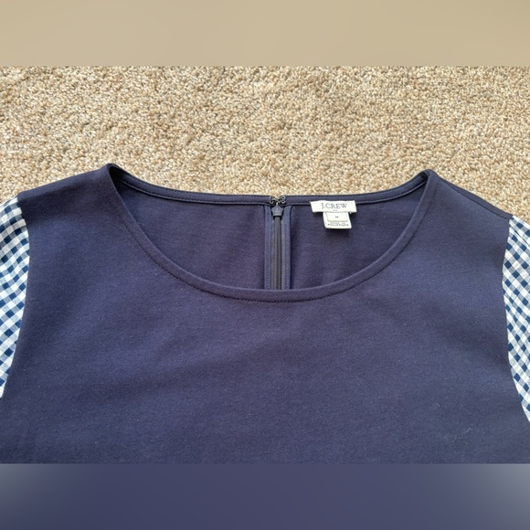 J Crew Factory Printed Bell-Sleeve Check Gingham Print Blue Dress Size M… - Picture 5 of 10
